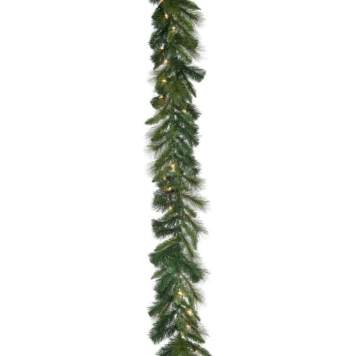 9-foot Lit Belgium Mix Garland with warm lights and traditional holiday greenery
