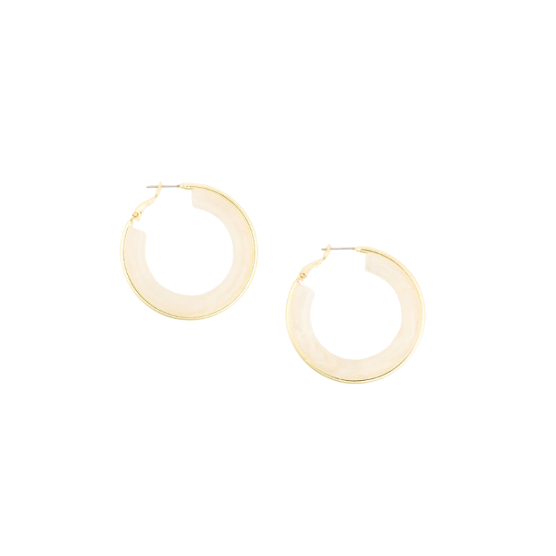 Esme Earrings: 1.5-inch gold-plated brass hoop earrings with cream-colored resin inlay.