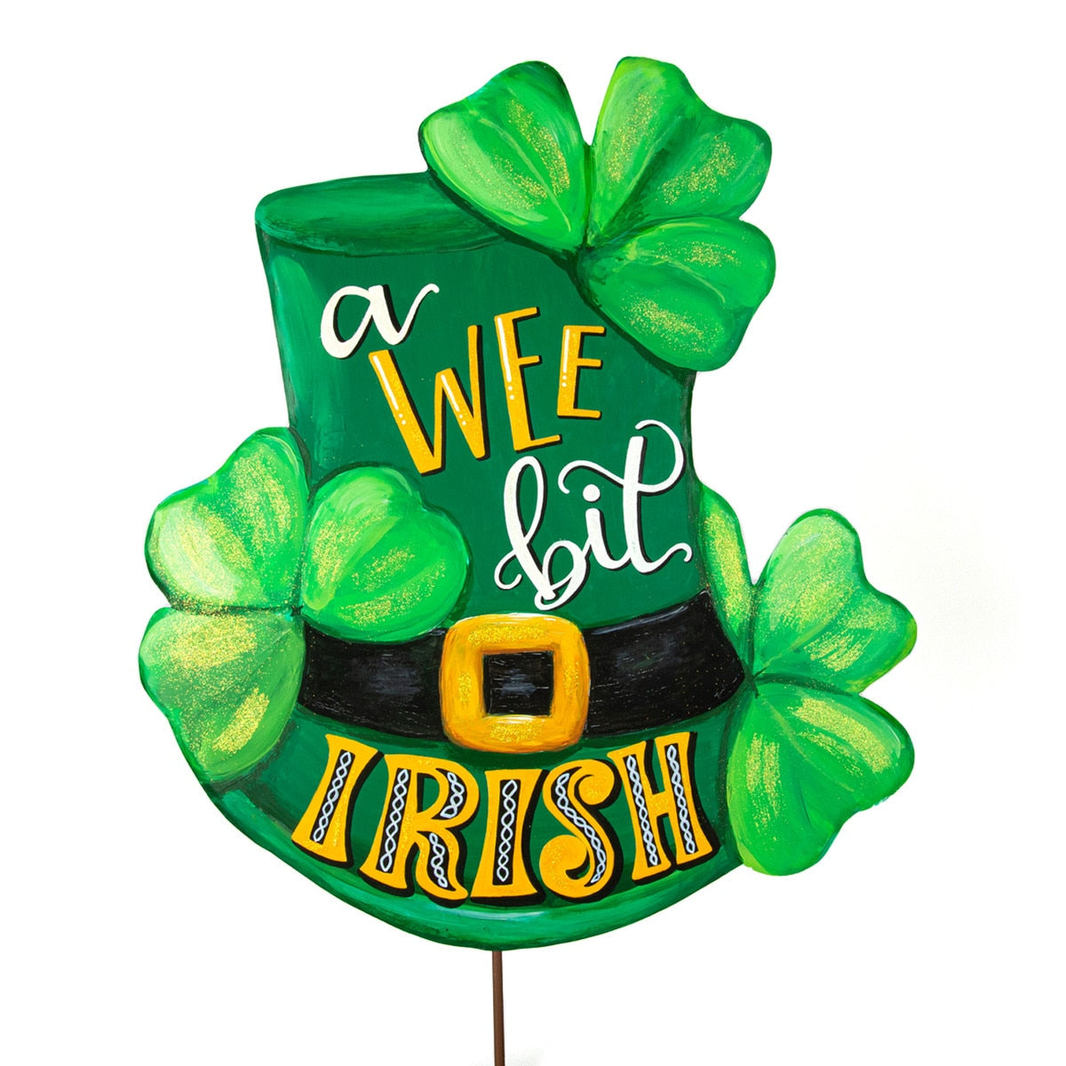 Wee Bit Irish Hat in green felt with shamrock embroidery on a black band.