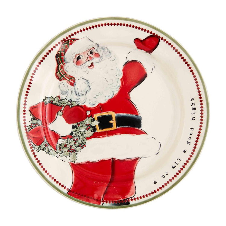Vintage Santa Salad stoneware bowl with an 8-inch diameter featuring a festive red and white pattern.