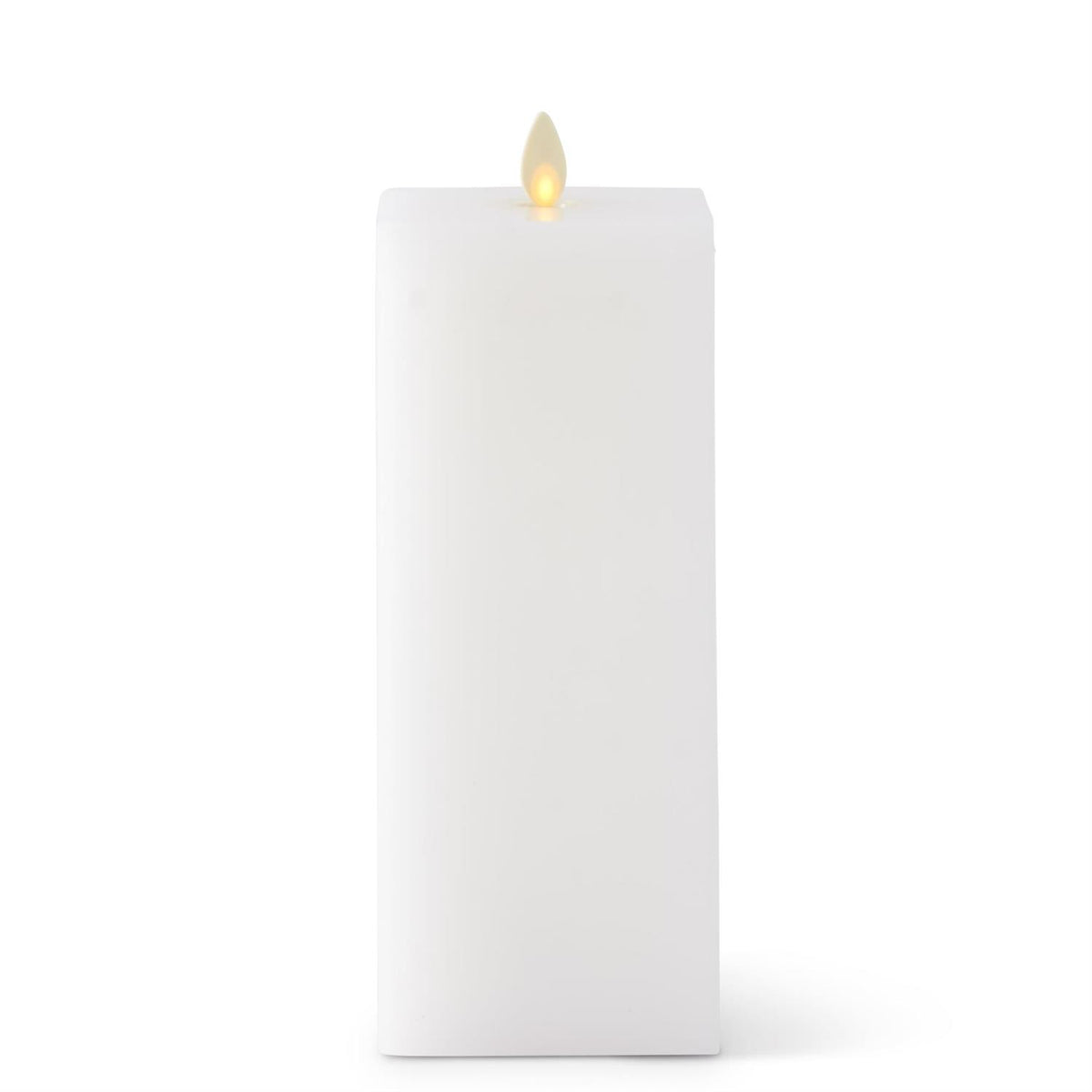 White square flameless candle with realistic flickering light effect