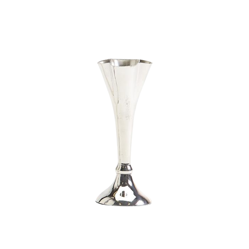 Silver-plated brass single stem bagatelle vase with a flared rim and weighted base.