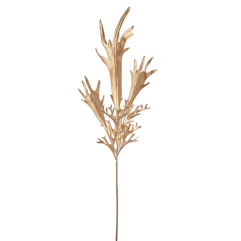 34.5-inch metallic gold staghorn fern spray with a long stem and textured fronds.