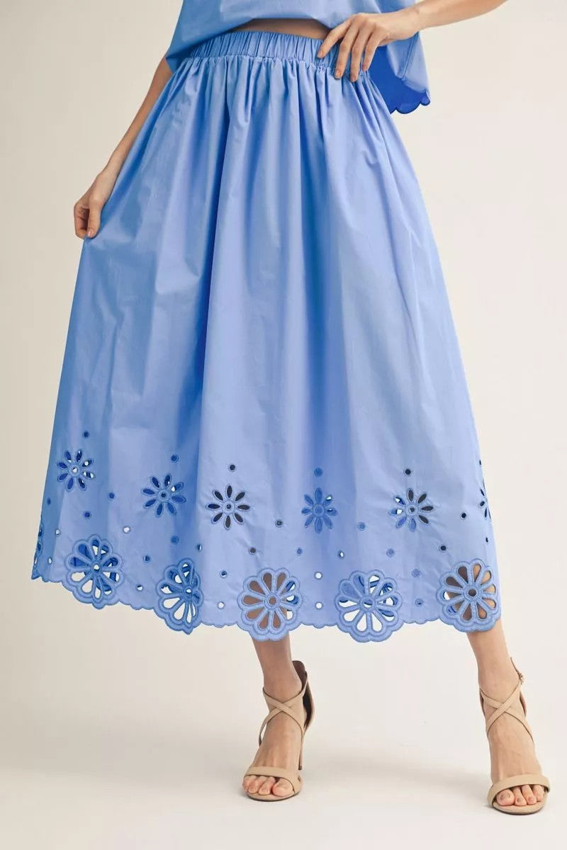 Sarah Elastic Waist Eyelet Midi Skirt
