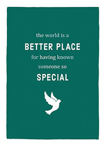 Teal sympathy card with white text and a dove illustration, featuring blue foil and embossed texture.