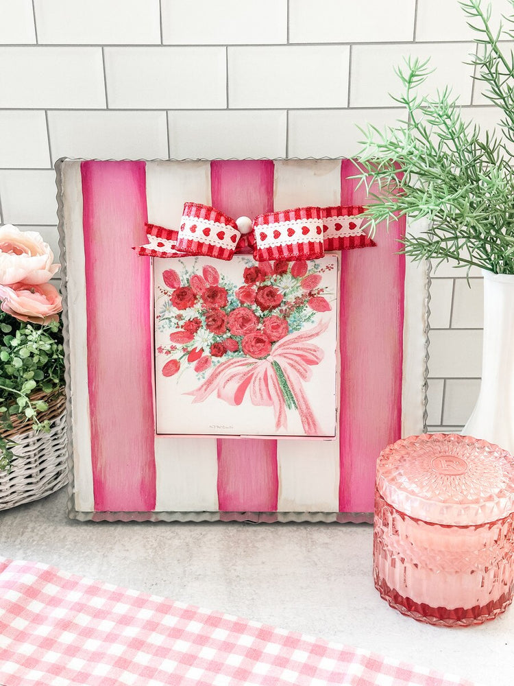 Mini Gallery Rose Heart Bouquet hanging wall decor with a red heart-shaped silhouette.