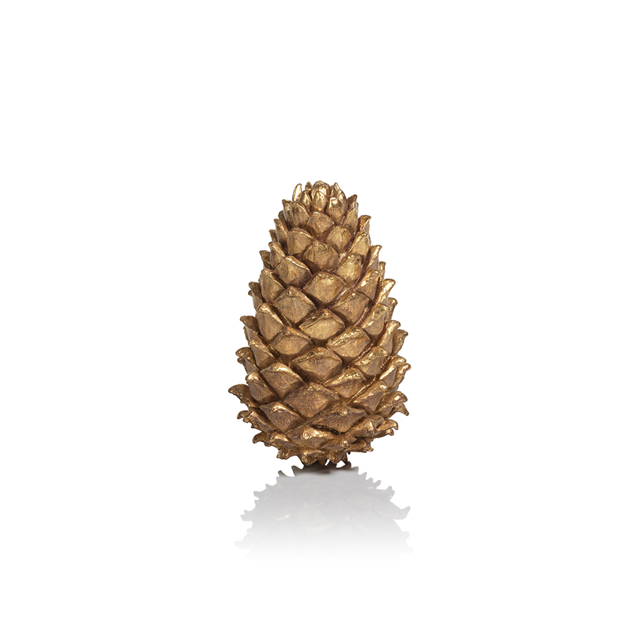 Golden polyresin decorative pine cone with a refined festive silhouette.