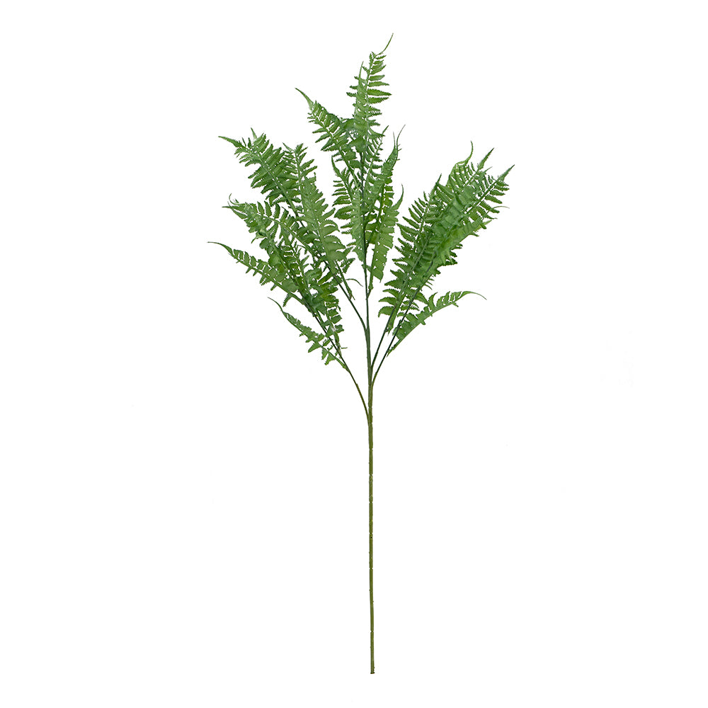 Fern Spray artificial plant with green plastic leaves on a wire frame stand.
