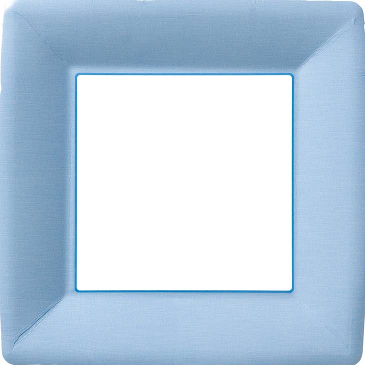 Ten-inch square classic linen paper plates made from heavy-weight cardboard.