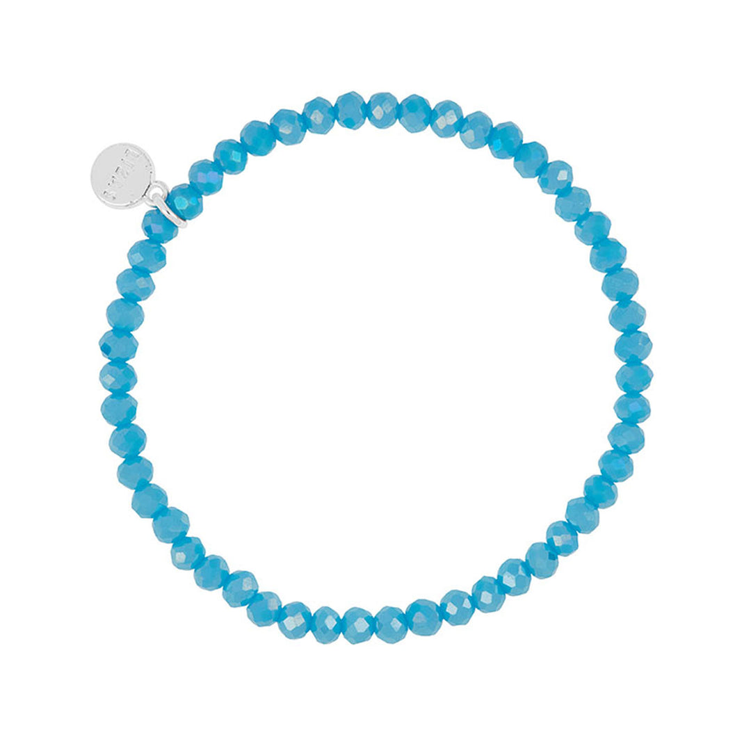 Lizas Quadro Big Bright Colours stretch bracelet with faceted turquoise blue crystal beads.