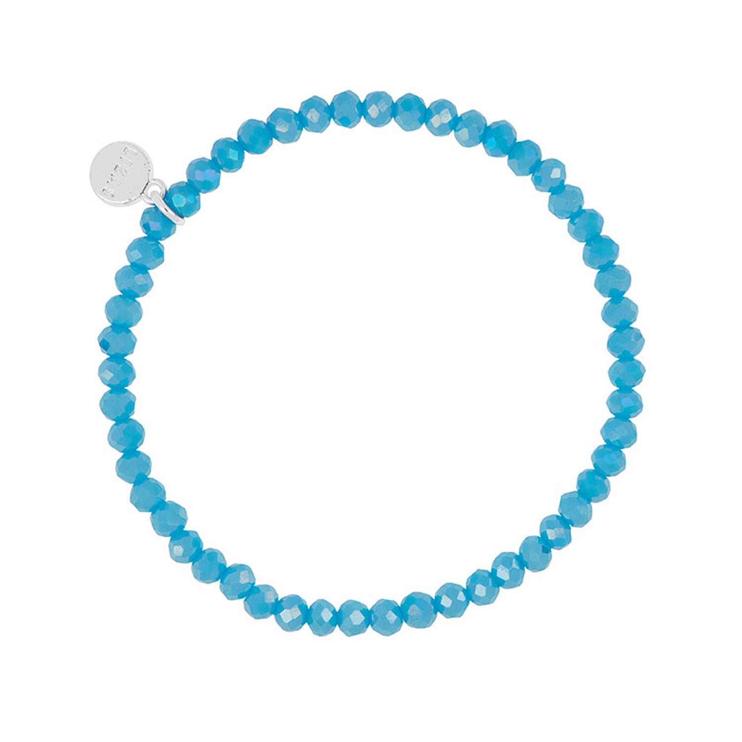 Lizas Quadro Big Bright Colours stretch bracelet with faceted turquoise blue crystal beads.