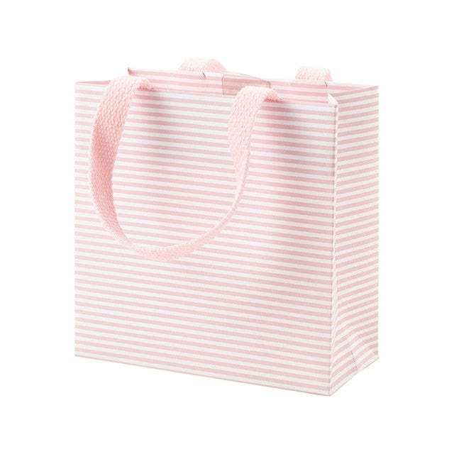 Small square gift bag in Mini Stripe Blush with a strong handle