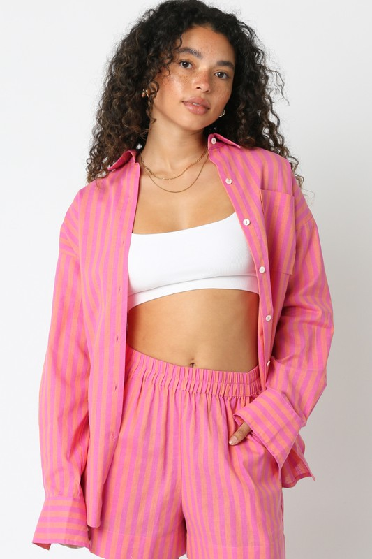 Hannah Sarai striped shirt in cotton-linen blend with a relaxed silhouette.
