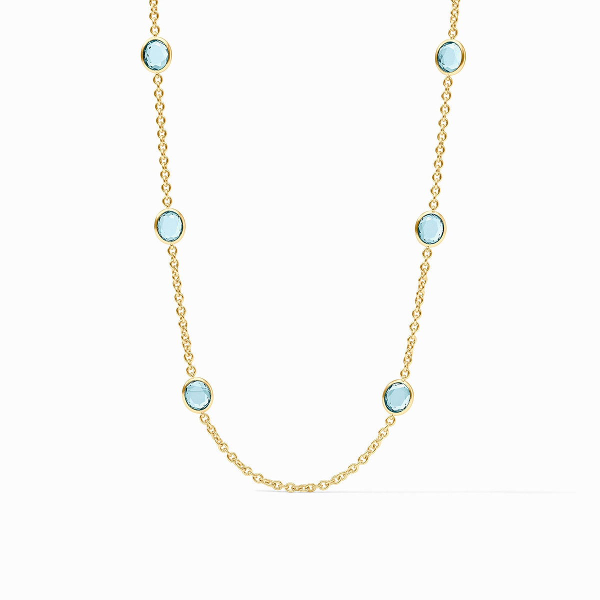 Laguna Stone Station Necklace in gold plate with imported glass pendant on a long chain.