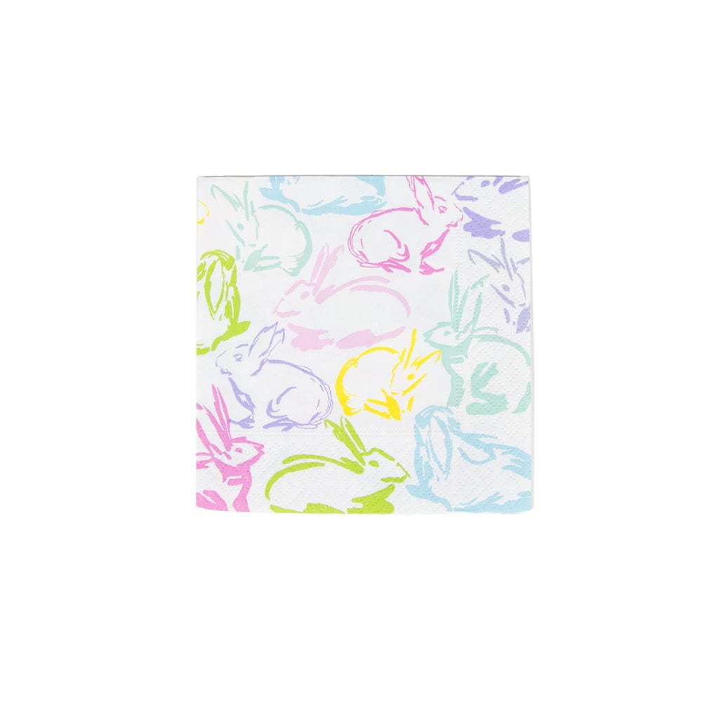 Cocktail napkin with triple-ply construction featuring a colorful museum-inspired artwork print on white background.