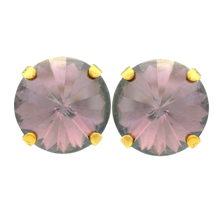 Antique gold-plated stud earring with a large round crystal on surgical steel post