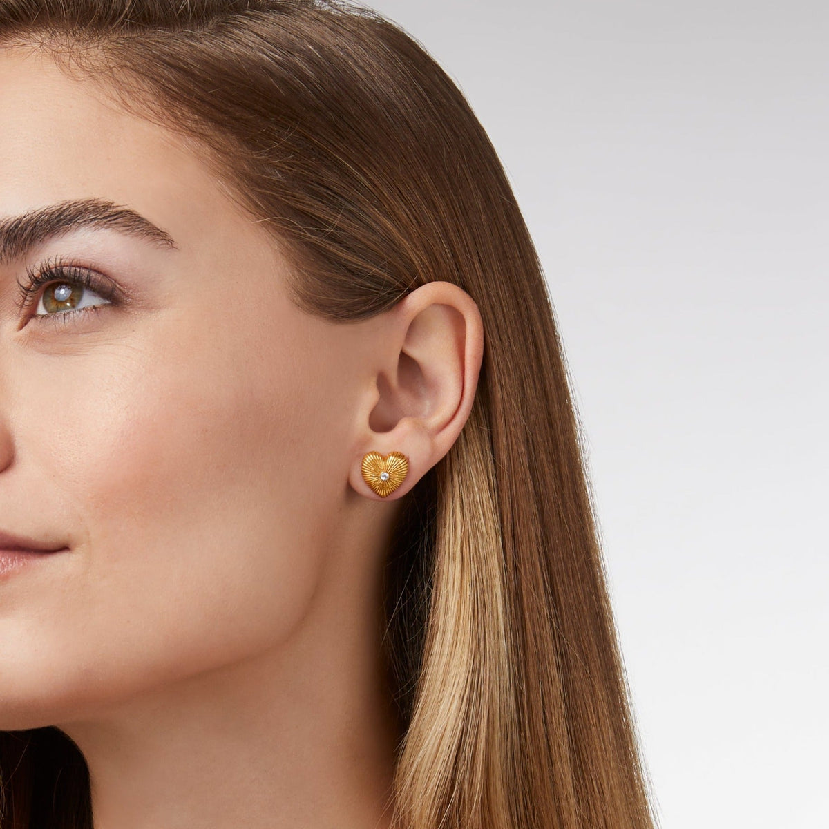 Esme heart-shaped stud earring with cubic zirconia center on gold-plated post