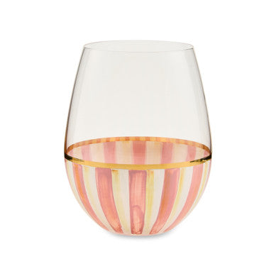 Hand-painted gold lustre stemless wine glass with a wide bowl silhouette.