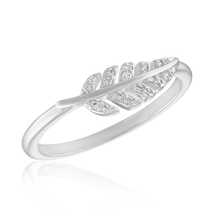 CZ Leaf Stack Ring in silver metal with a polished leaf-shaped stone detail.