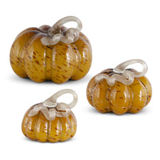 Set of 3 Yellow Speckled Handblown Glass Pumpkins