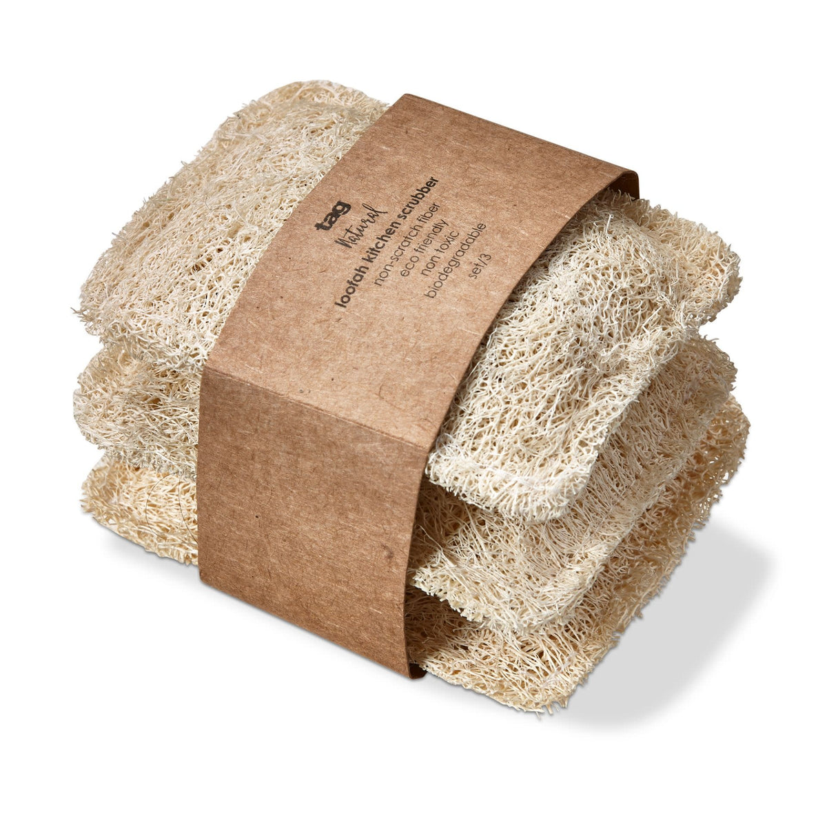 Natural loofah kitchen scrubber with vegetable dye accents