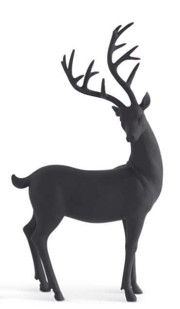 Matte black resin deer figurine with a sleek minimalist side profile.
