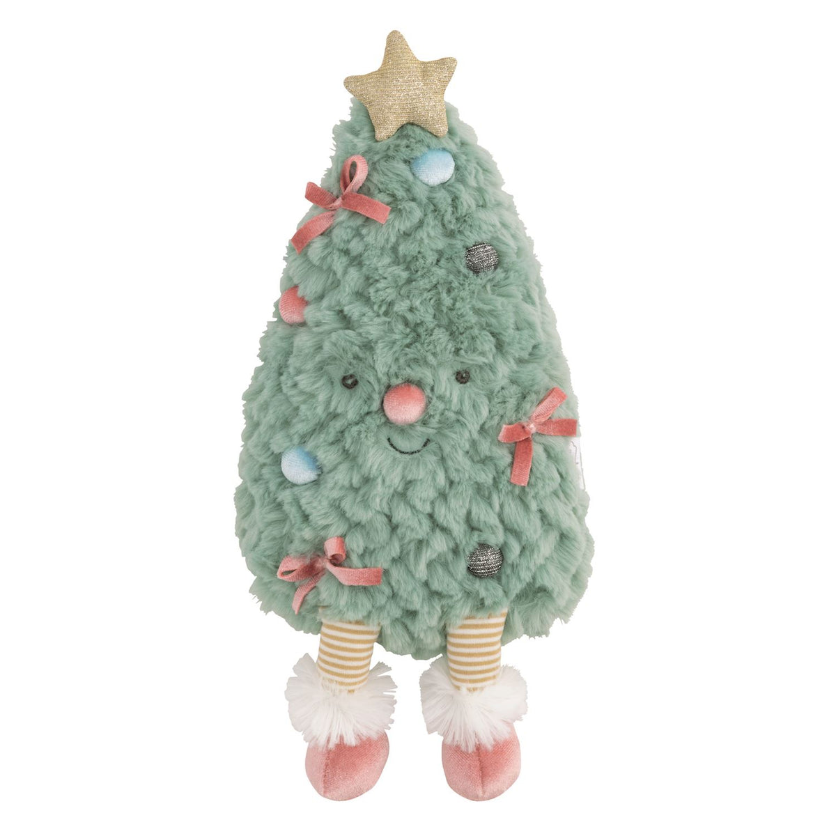 Holiday Plush Pals faux fur toy with weighted seat in a cotton rope basket