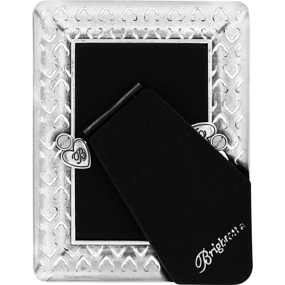 Silver plated rectangular frame holding a photo