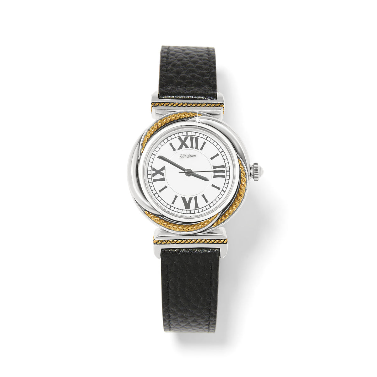 Reversible leather watch with gold roping casing in black/brown tones