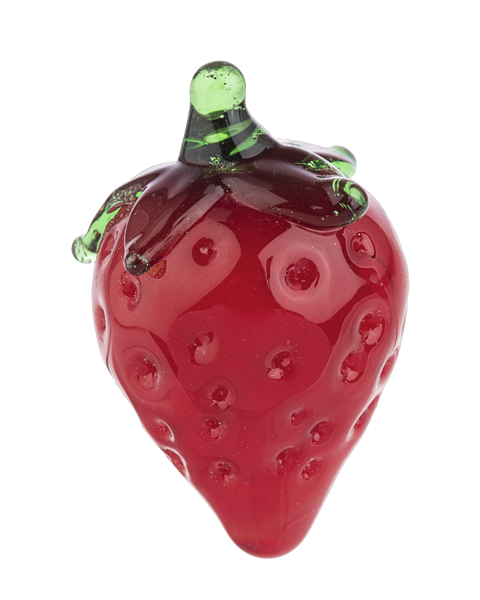 Heart-shaped berry-themed charm with playful red and green designs measuring half inch wide.