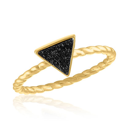 Black triangle druzy gold layer ring with a geometric stone setting