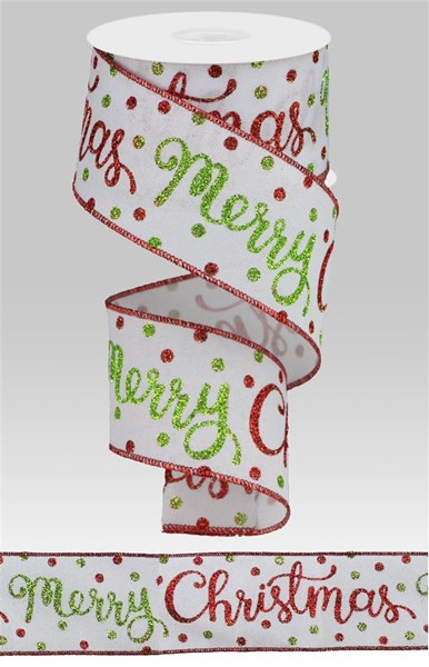 Black polyester ribbon with red script text reading Merry Christmas.