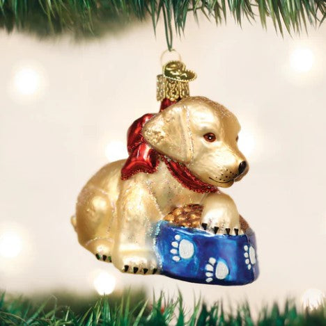 3-inch Labrador retriever puppy ornament with a glossy finish.