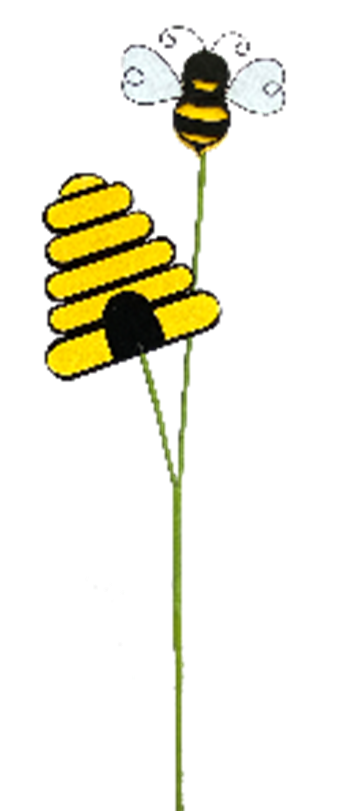 Hive Bee Spray standing upright at 26 inches tall with a natural wood finish and black bee pattern.