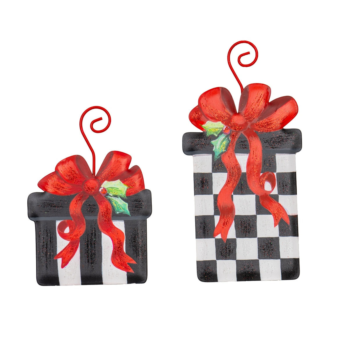 Elegant Gift Box Ornament measuring 5 inches by half inch.
