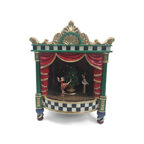 Timeless Tartan Nutcracker Stage Music Box with ballerinas and a Christmas tree on a theater stage.