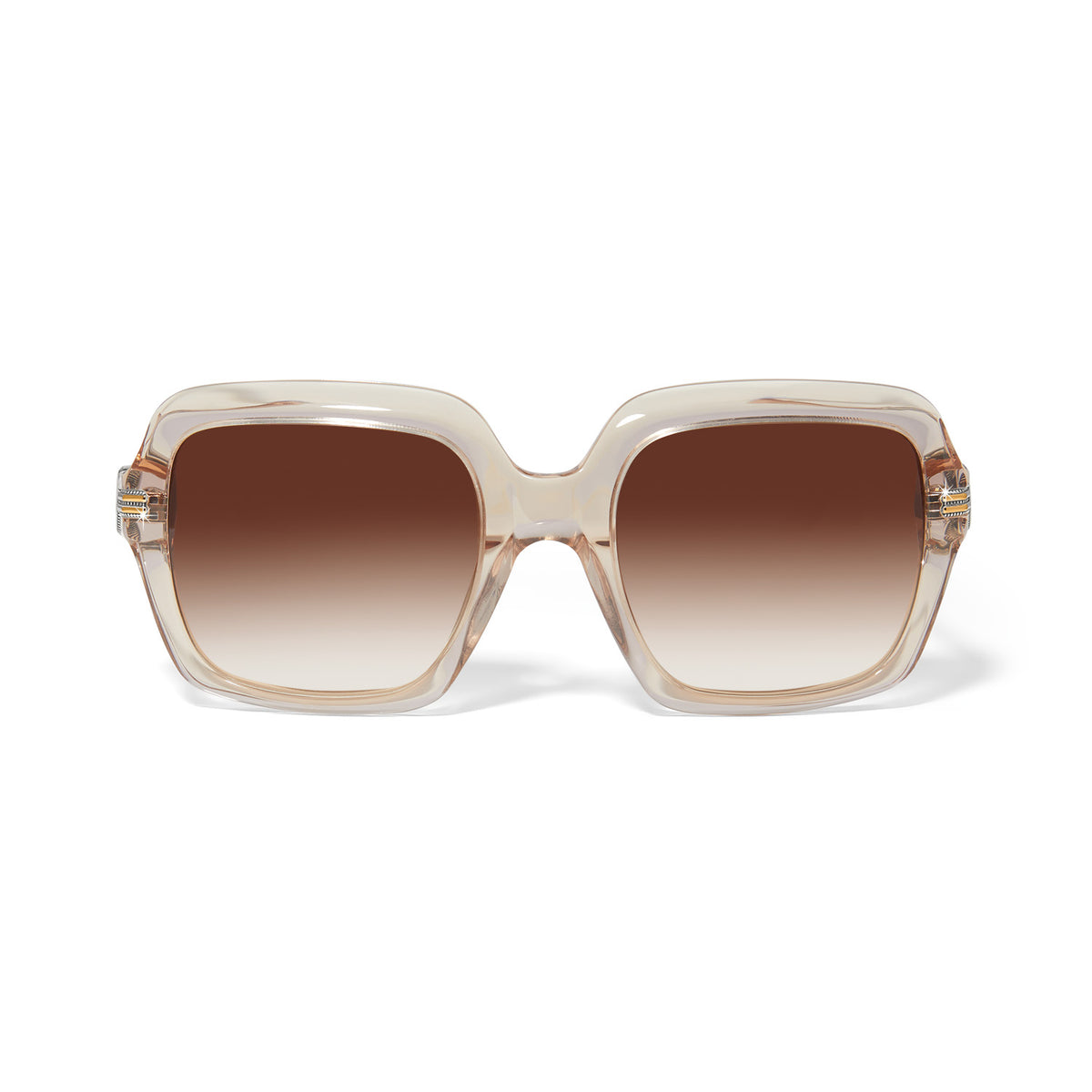 Square pink sunglasses with silver plated accents offering UVA/UVB protection