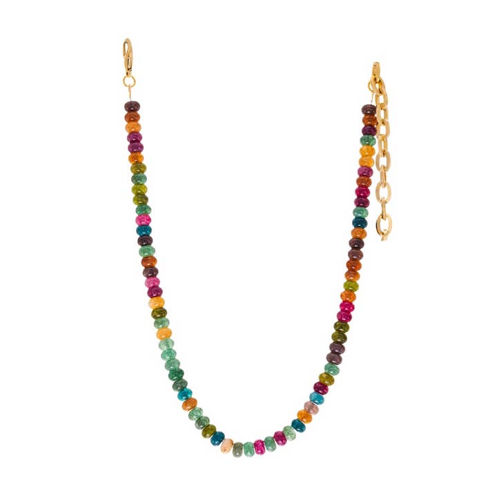 Antique gold-plated brass necklace with sparkly beads on a 14.75-inch chain.