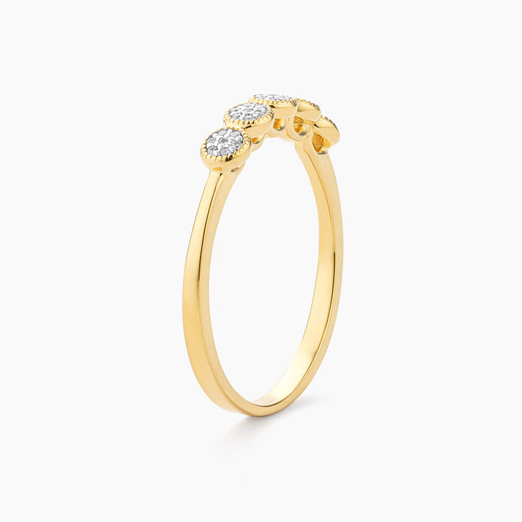 Silver-tone Circle Station Statement Ring with small diamonds in a circular band setting.