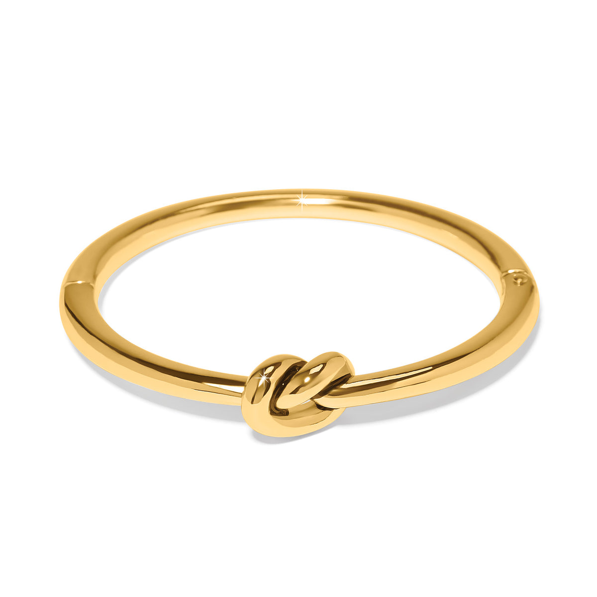 Interlok gold plated hinged bangle featuring a single knot design in the center.