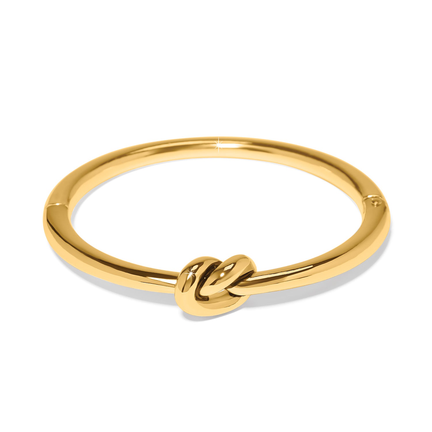 Interlok gold plated hinged bangle featuring a single knot design in the center.