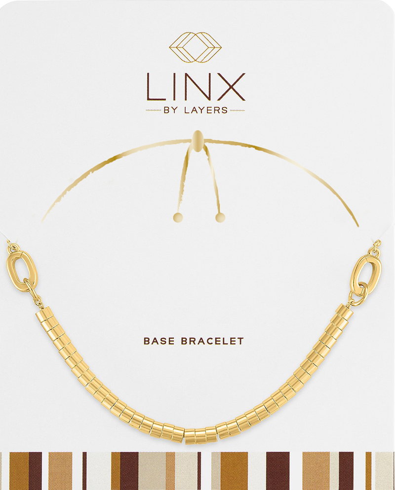 Gold Disc Bead LINX Base Bracelet on a white display card with gold link accents.
