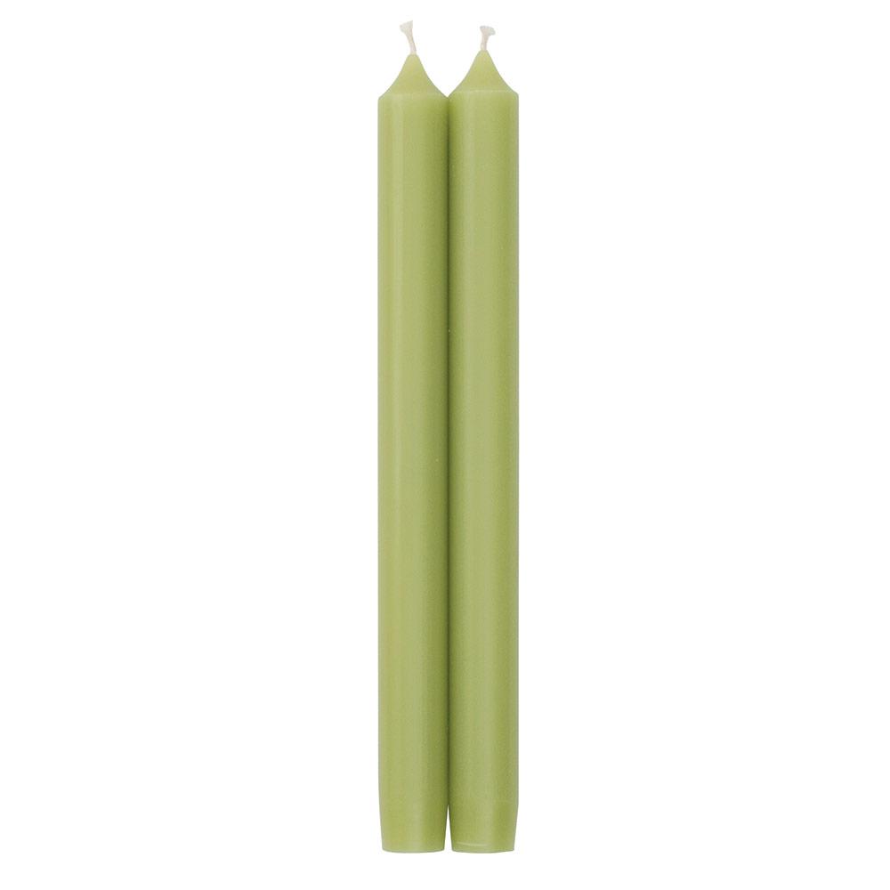 Pair of straight taper crown candles with tapered bottoms in a cellophane pack