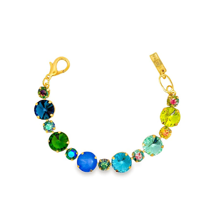 Antique gold Trinity bracelet featuring high-quality crystals with a 6-inch length.