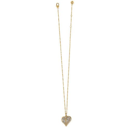Gold plated Trust Your Journey heart necklace with crystal accents and adjustable chain.