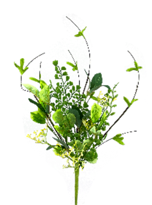 Mix Lvs Twig Pick artificial plant with green foliage on a brown twig-like stem.