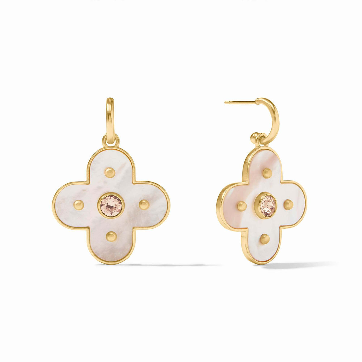 Colette Statement Hoop & Charm Earrings in 24K gold plate with mother of pearl and CZ accents.
