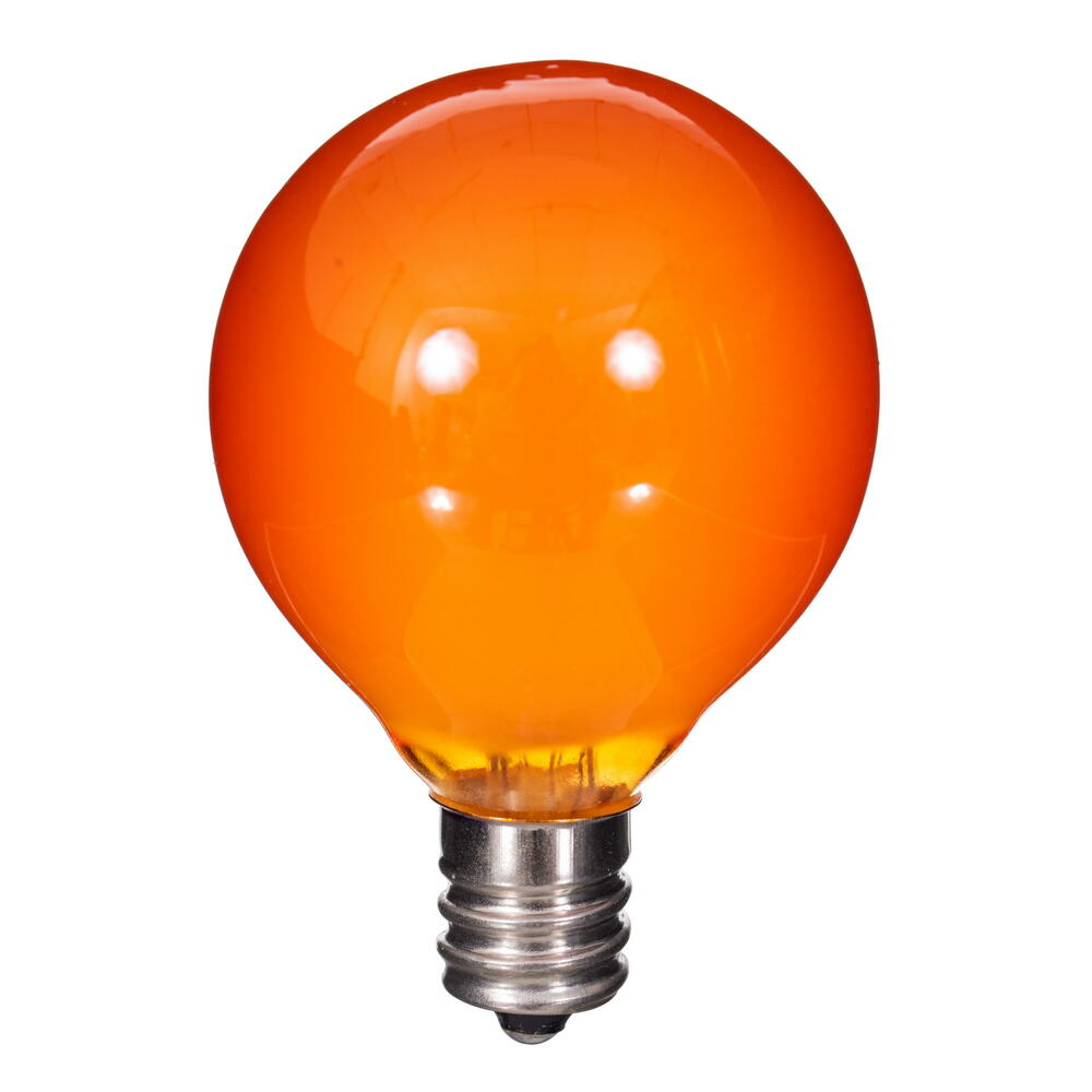 Amber LED G40 filament glass replacement bulb with E12 base.