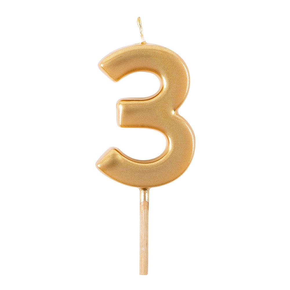 Gold number birthday candle with a coated gold finish.