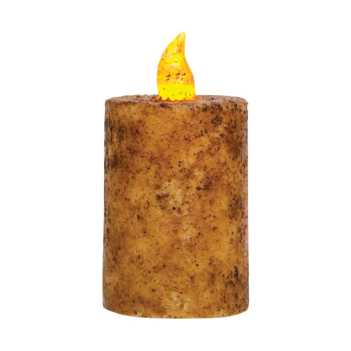 Burnt Ivory Boc Pillar 2x3 inch flameless LED candle with a textured, rustic finish and timer.